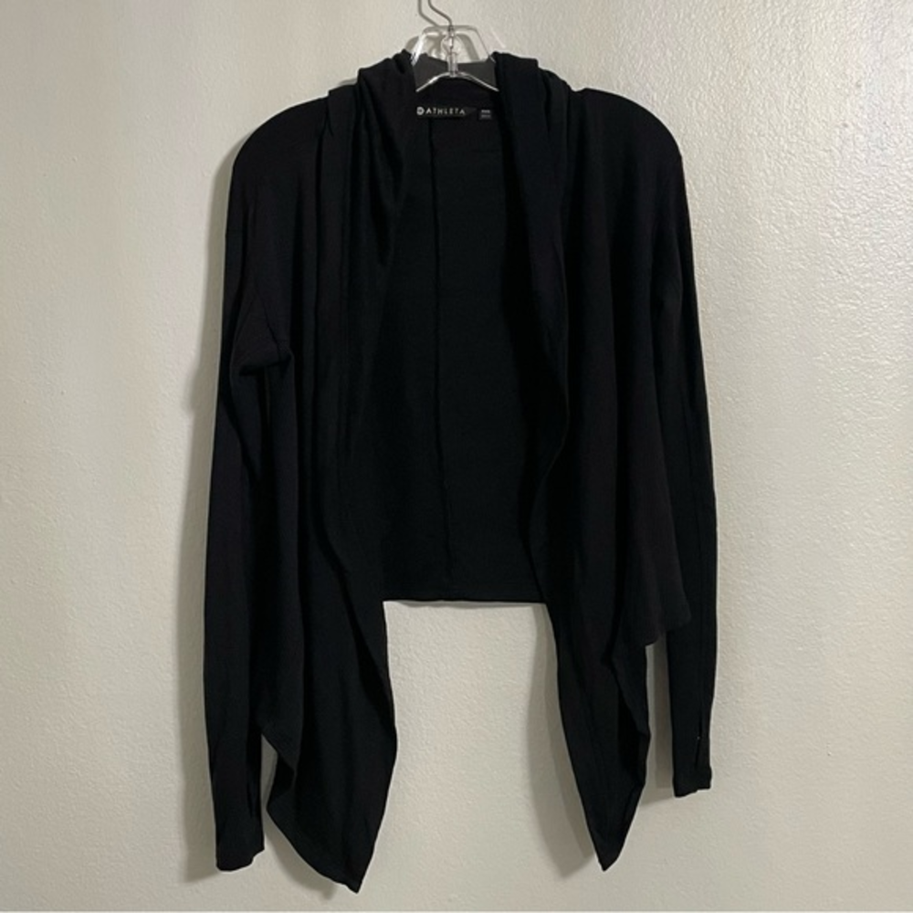 Athleta Open Front Hooded Black Cardigan